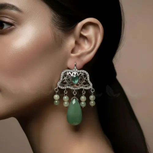 Elegant Tassel Moti Work Earrings - Product Image