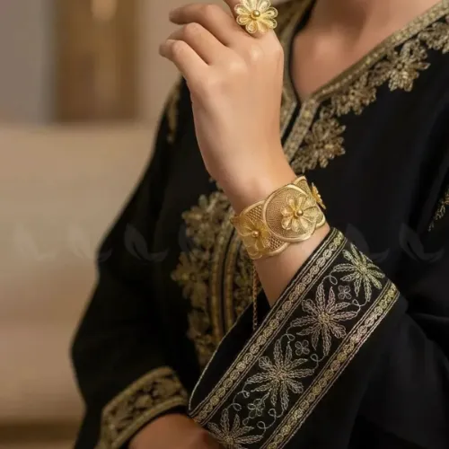 Grand Floral Statement Bangle Ring Set - Product Image