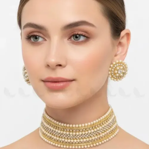 Elegant Beaded Pearl Choker Set - Product Image