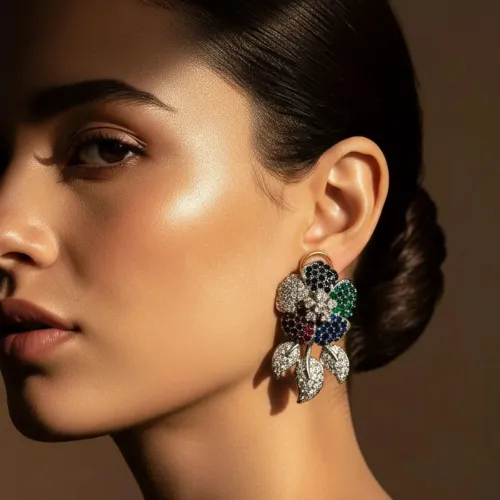 Dazzling Crystal Rose Drop Earrings - Product Image