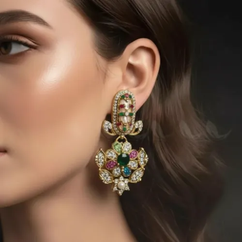 Emerald Turkish Mother Pearl Earrings - Product Image