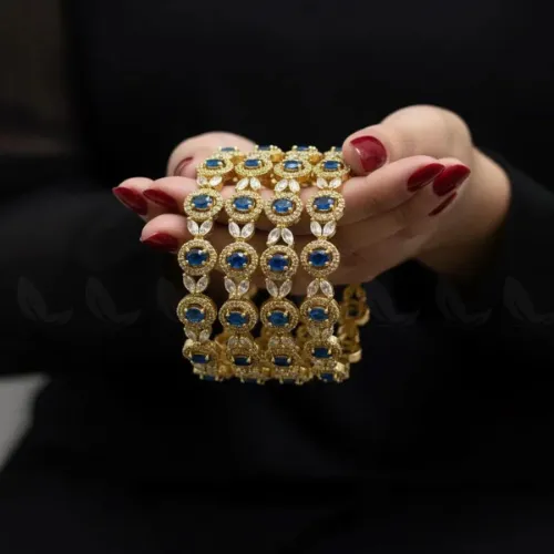 Jeweled Status Sculpted Bangles - Green - Product Image